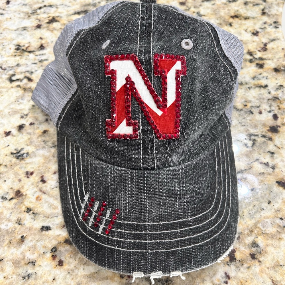 Gray and Red Embellished Cap